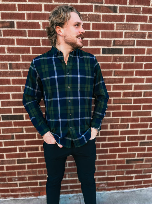 City Flannel - Olive/Navy Plaid