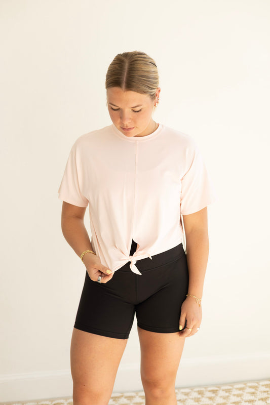 All-Sport Tie-Front SS Shirt - Pink Pearl