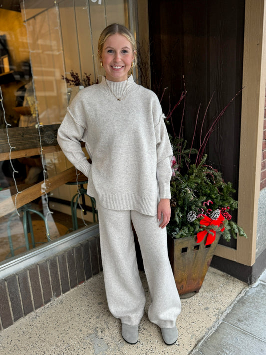 Side Slit Sweater Set - Lt. Khaki