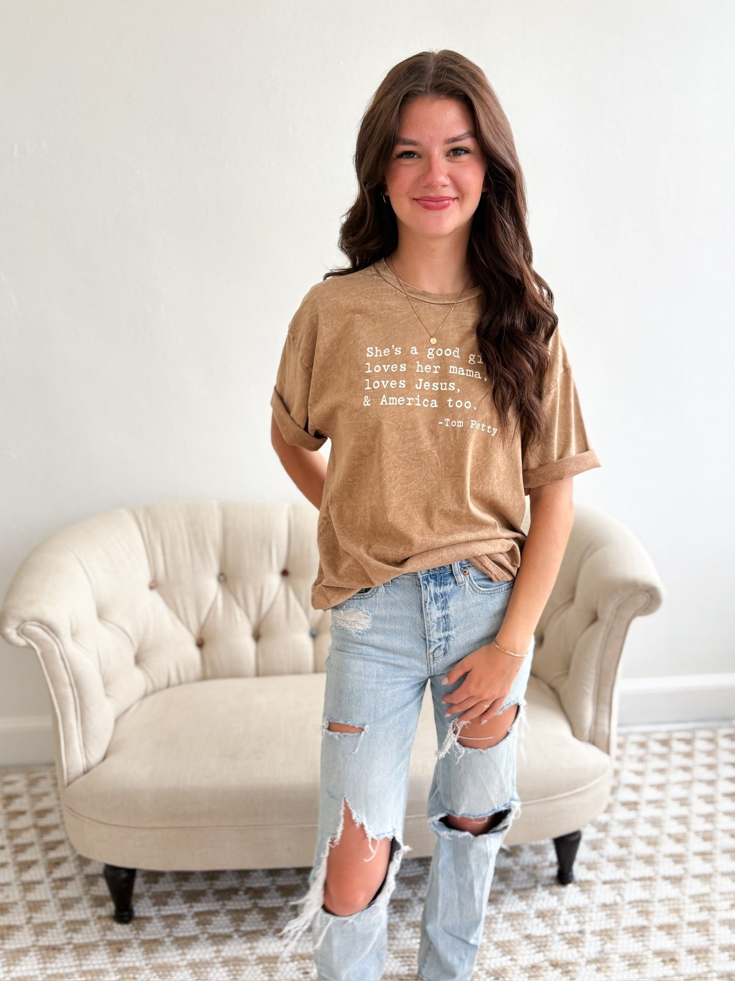 She's A Good Girl Graphic Top - Toast