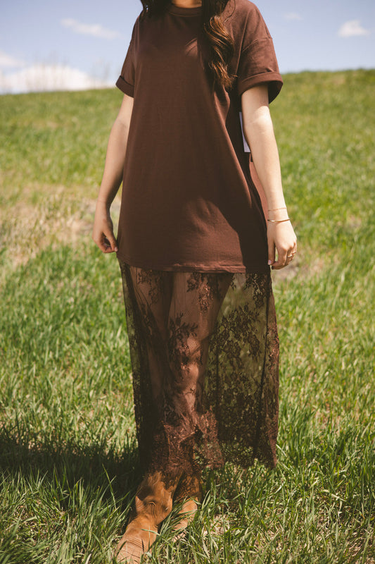 Sandalwood Floral Lace Maxi Dress