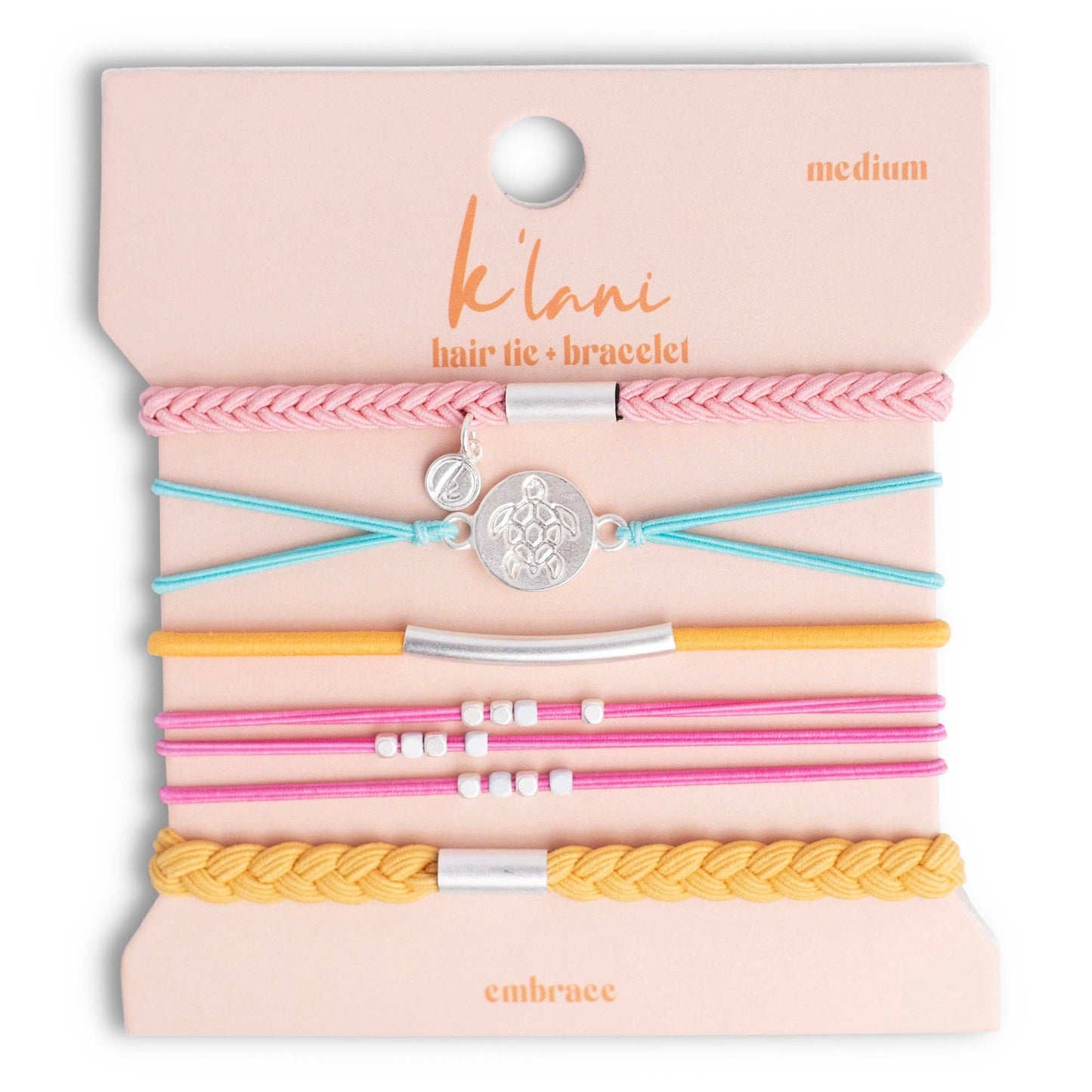 "Embrace" Bright Pastels with Silver Sea Turtle Charm Hair Tie Bracelets - Medium