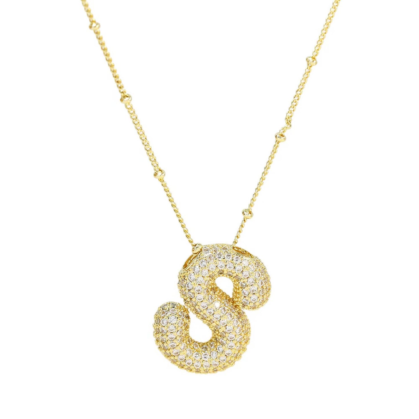 Initial CZ Balloon Bubble 18K Gold Necklace: R