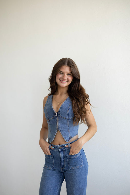 Sleeveless V-Neck Denim Vest