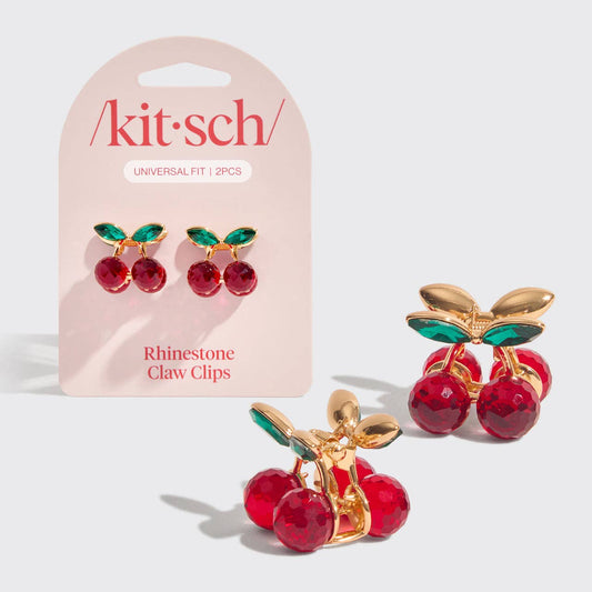 Mini Rhinestone Claw Clips 2pc - Cherry