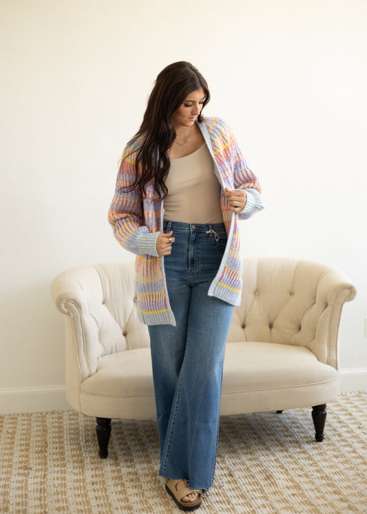 Pastel Striped Open Front Cardigan