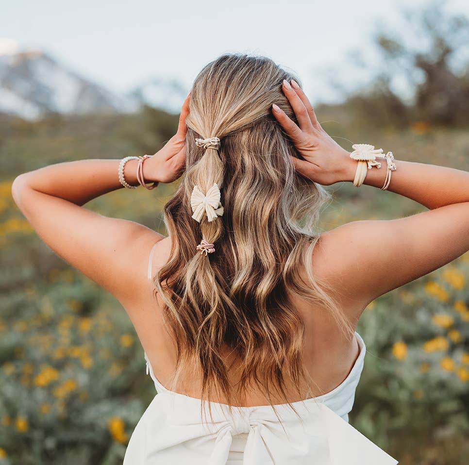 "Grace" Pearls, Gold and Bows Hair Tie Bracelets