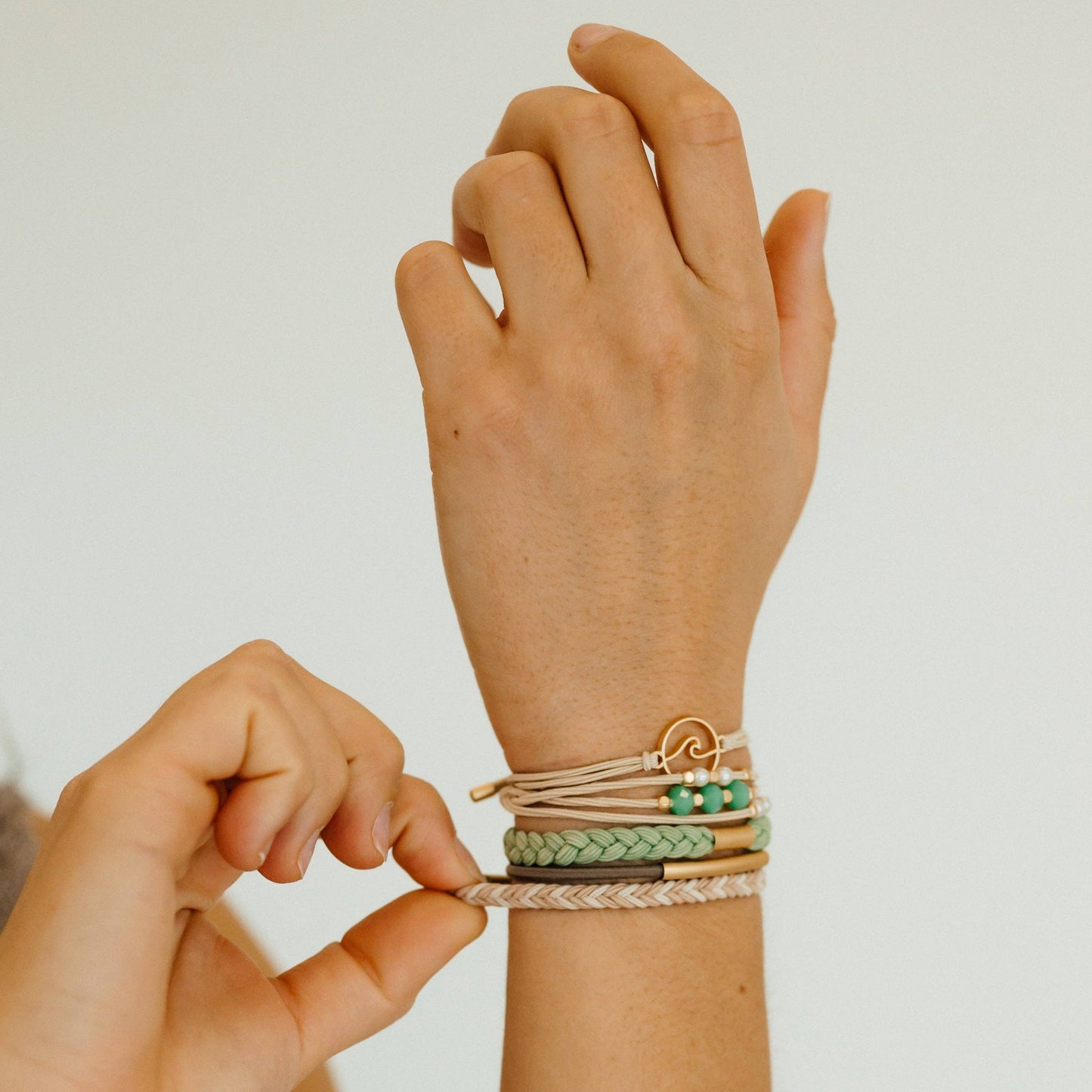 "Reflect" Gold Wave with Beachy Neutrals Hair Tie Bracelets - Medium