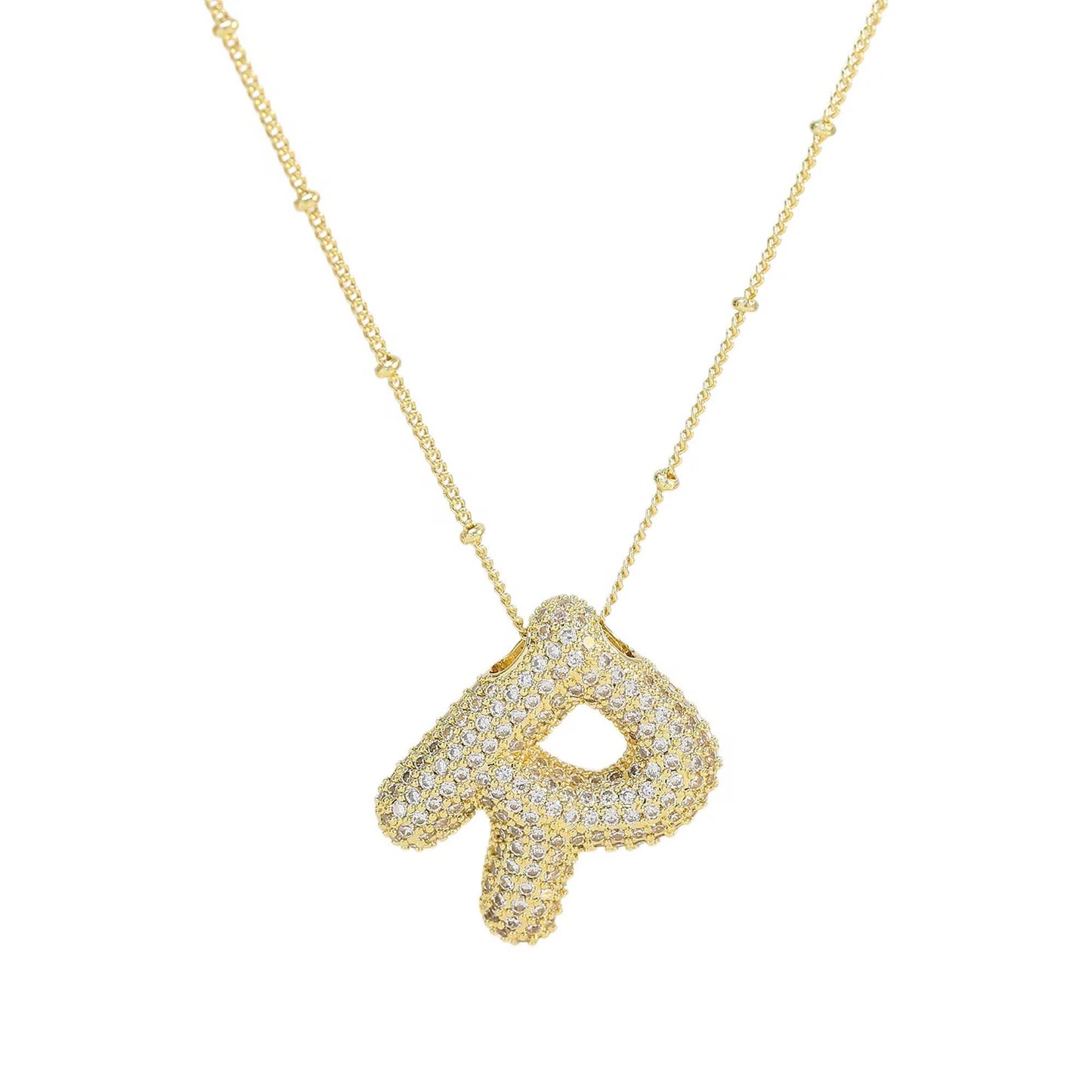 Initial CZ Balloon Bubble 18K Gold Necklace: A