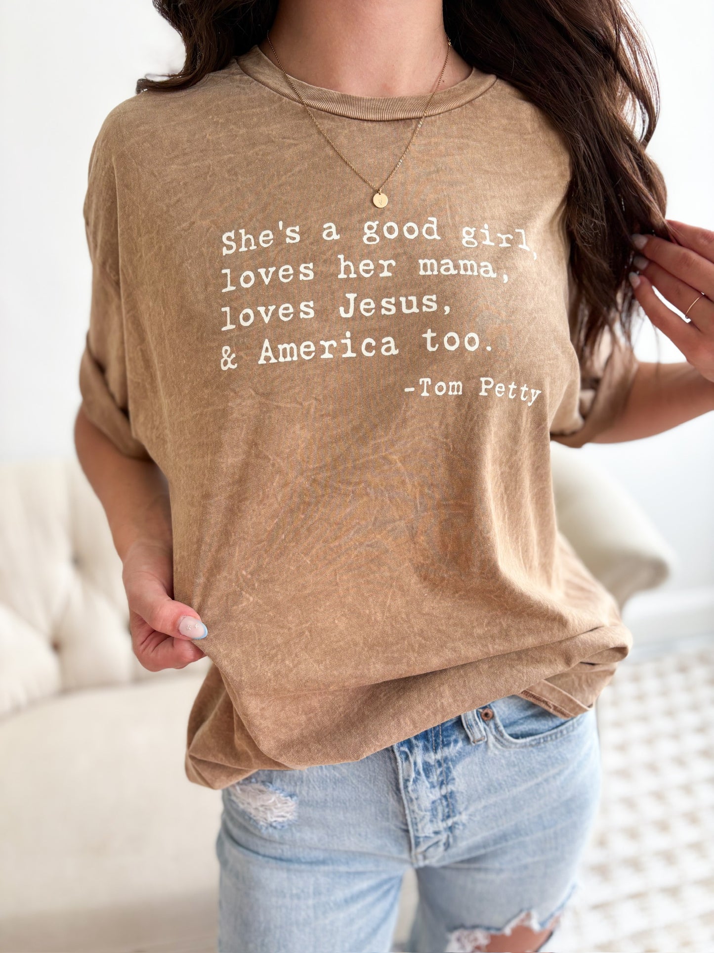 She's A Good Girl Graphic Top - Toast