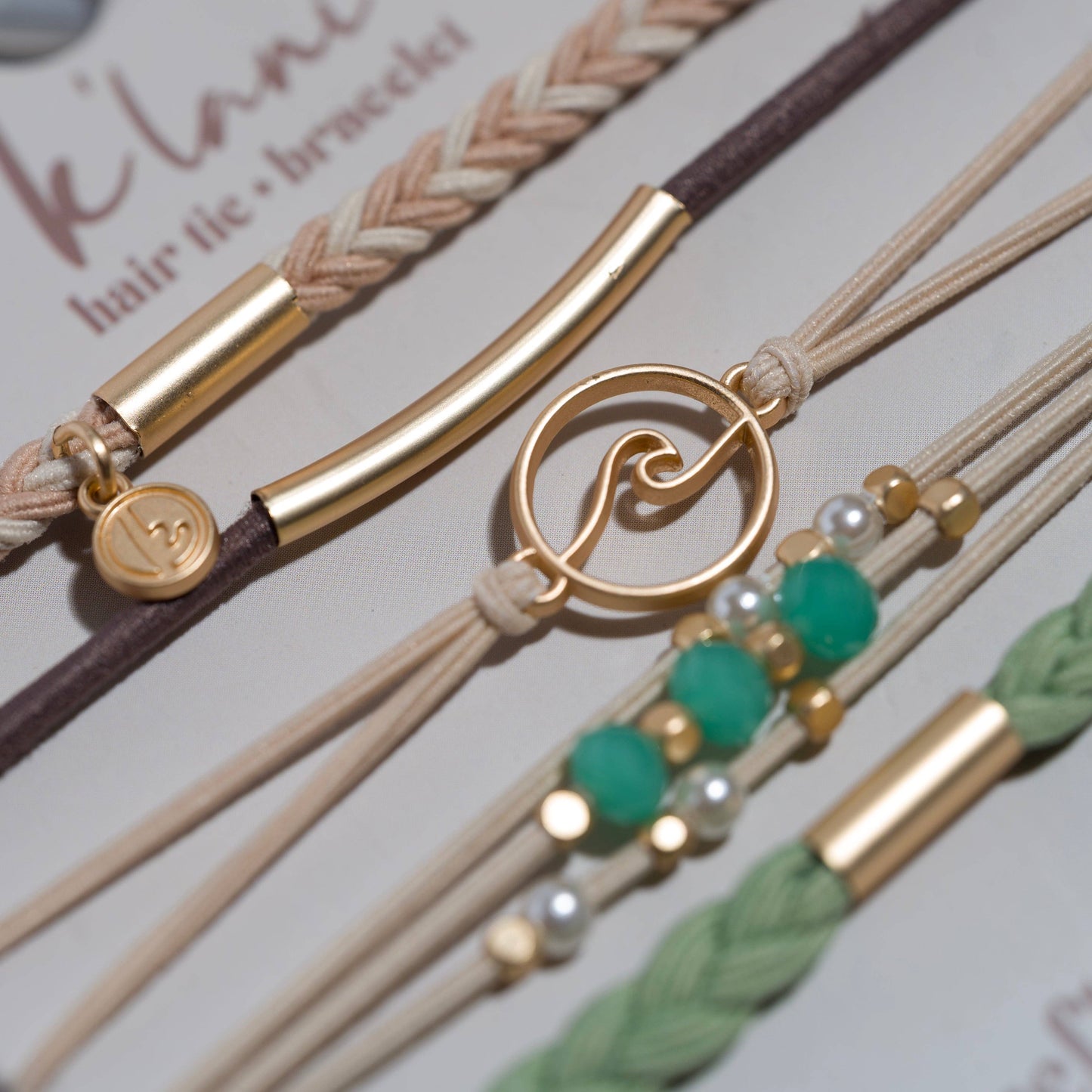 "Reflect" Gold Wave with Beachy Neutrals Hair Tie Bracelets - Medium