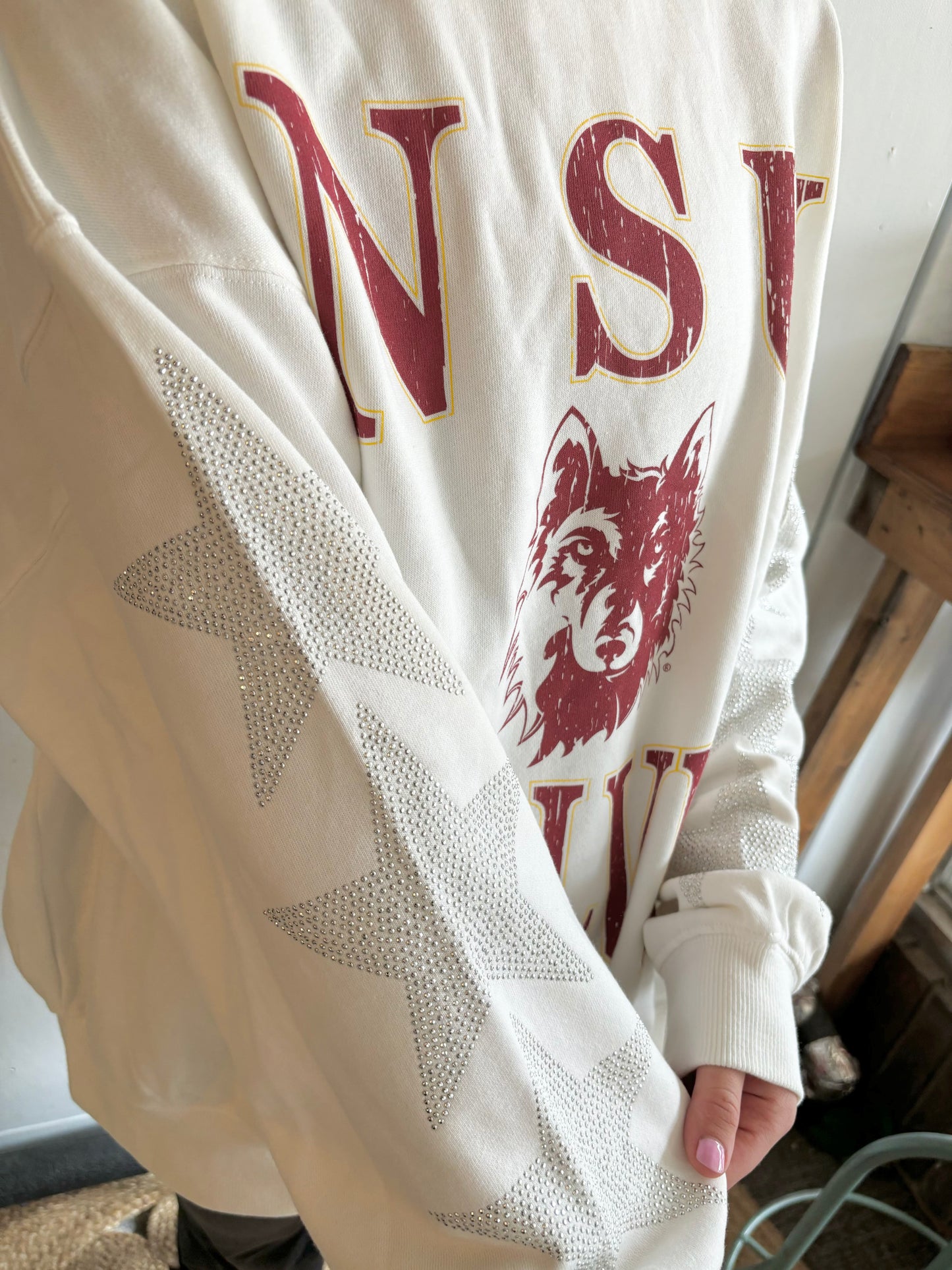 Northern State Wynn Star Sleeve OS Fleece Crew - White