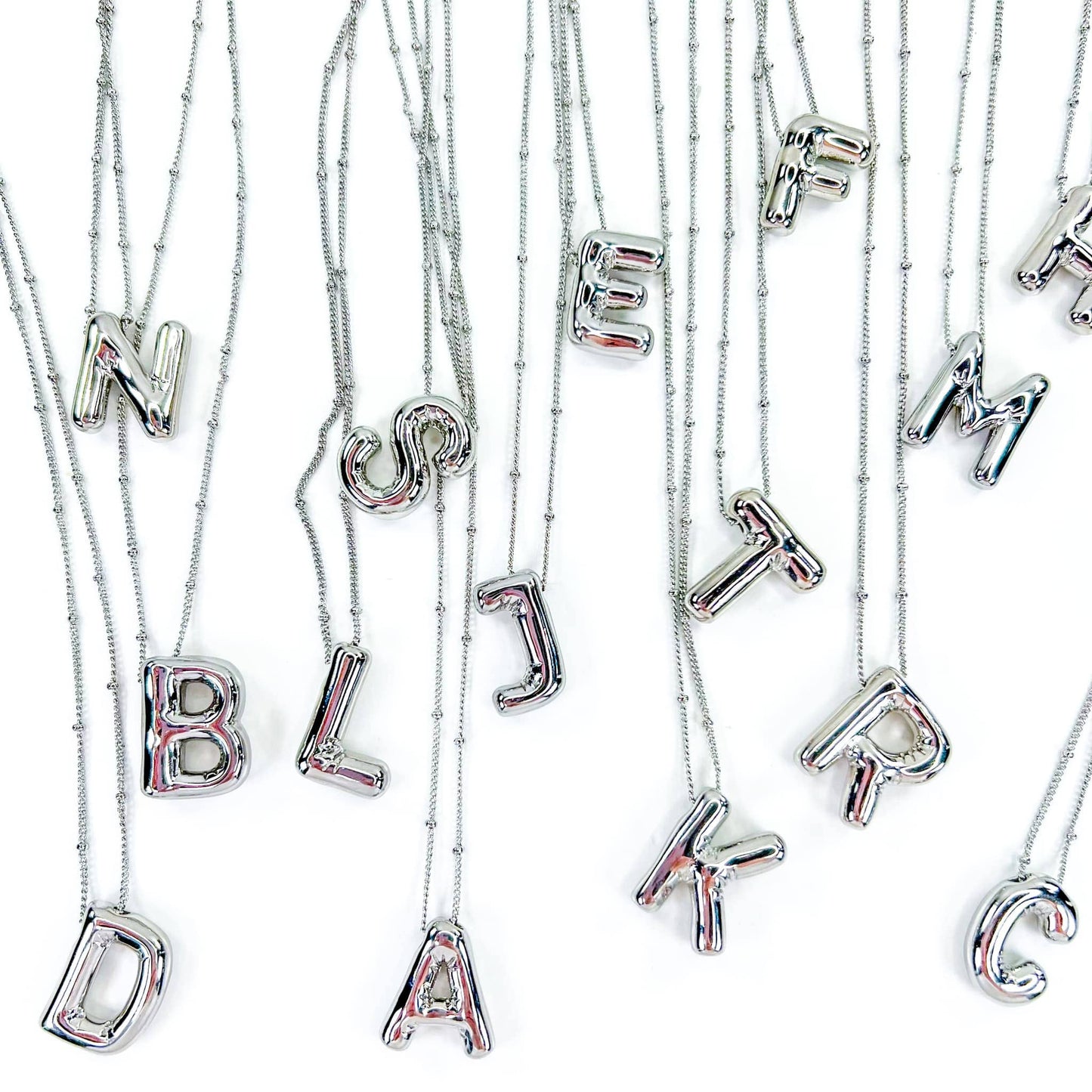 Initial Balloon Bubble Silver Necklace: R