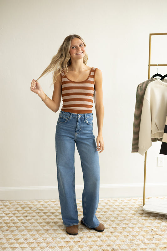 Camel Striped Seamless Tank