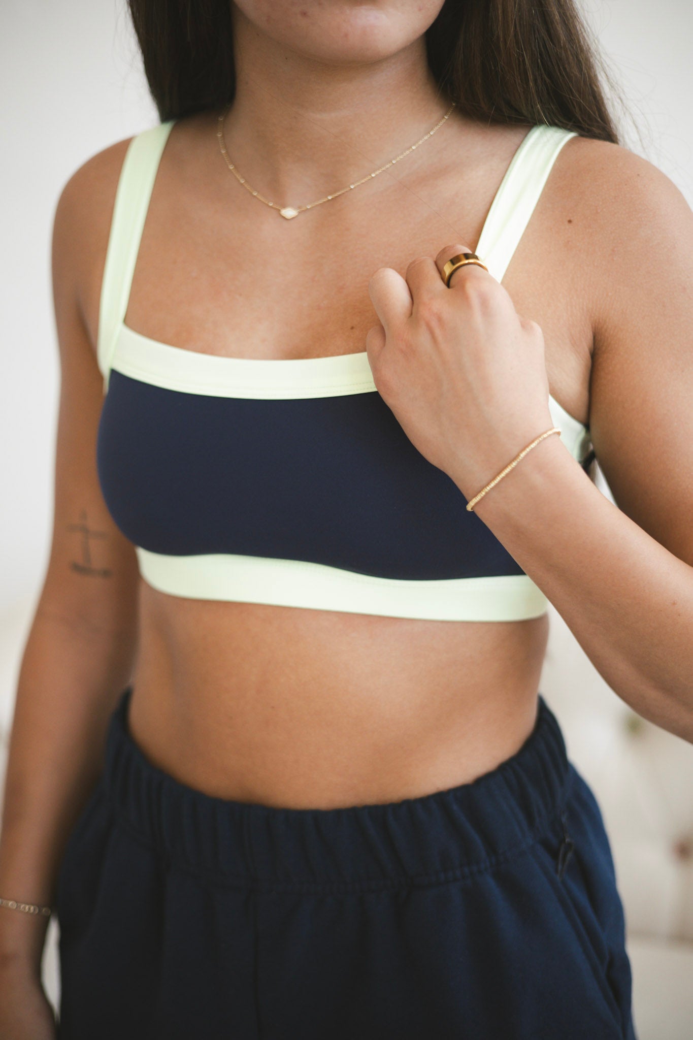 Navy Contrast Block Sports Bra