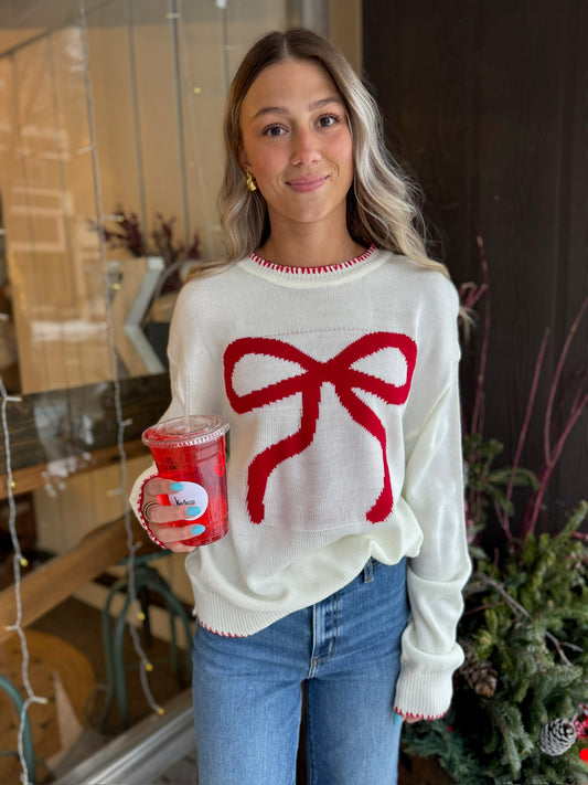 Christmas Bow Sweater - White
