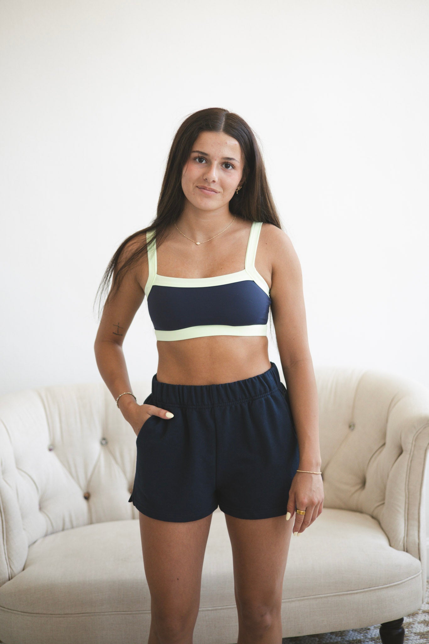 Navy Contrast Block Sports Bra