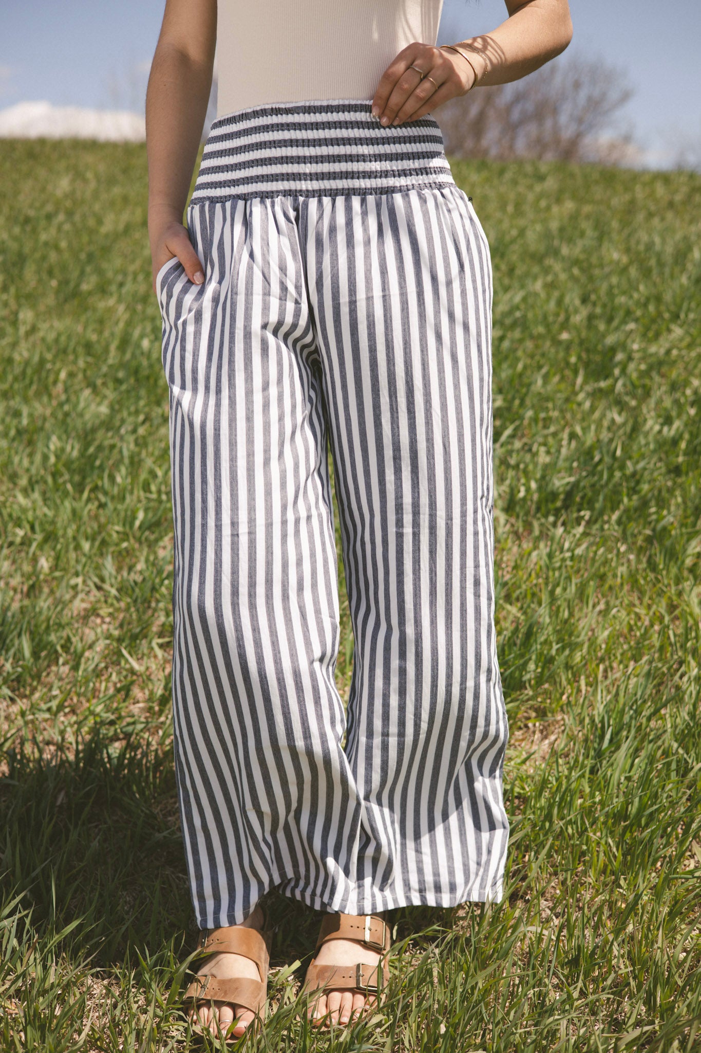 Black Stripe HW Flowy Pants