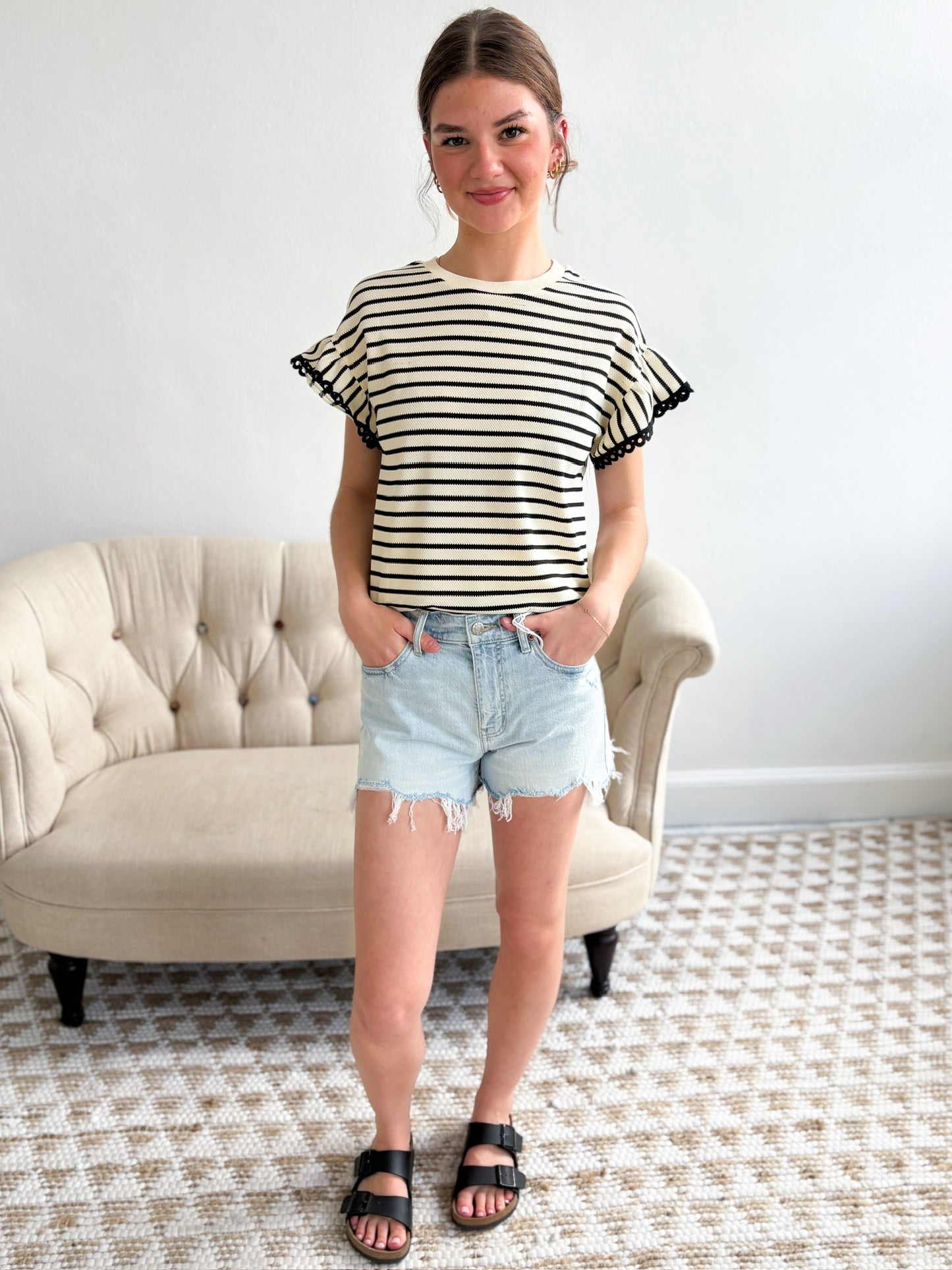 Raven Stripe Lace Trim Top