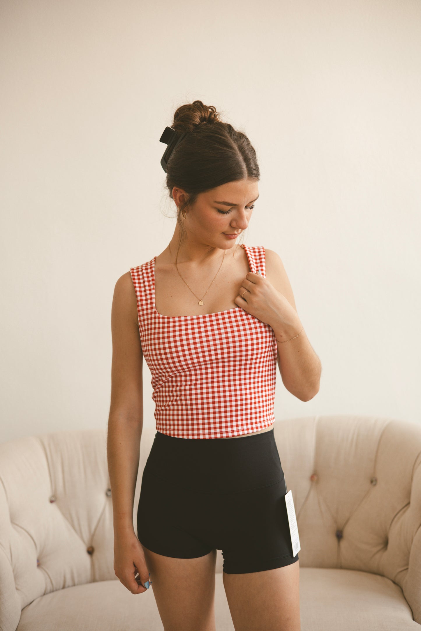 Red Gingham Wide Strap Tank Top