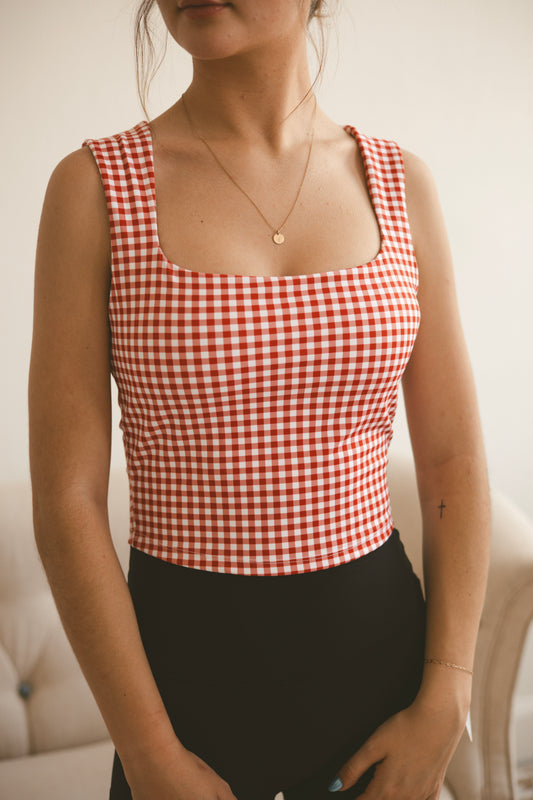 Red Gingham Wide Strap Tank Top