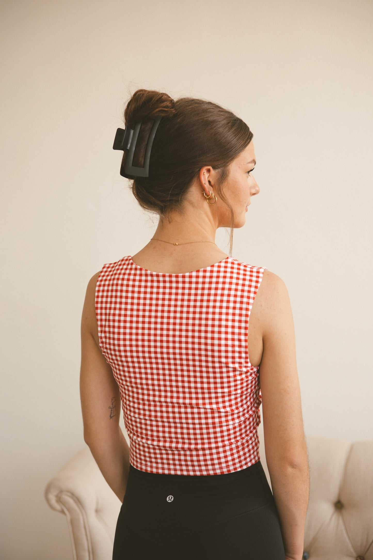 Red Gingham Wide Strap Tank Top