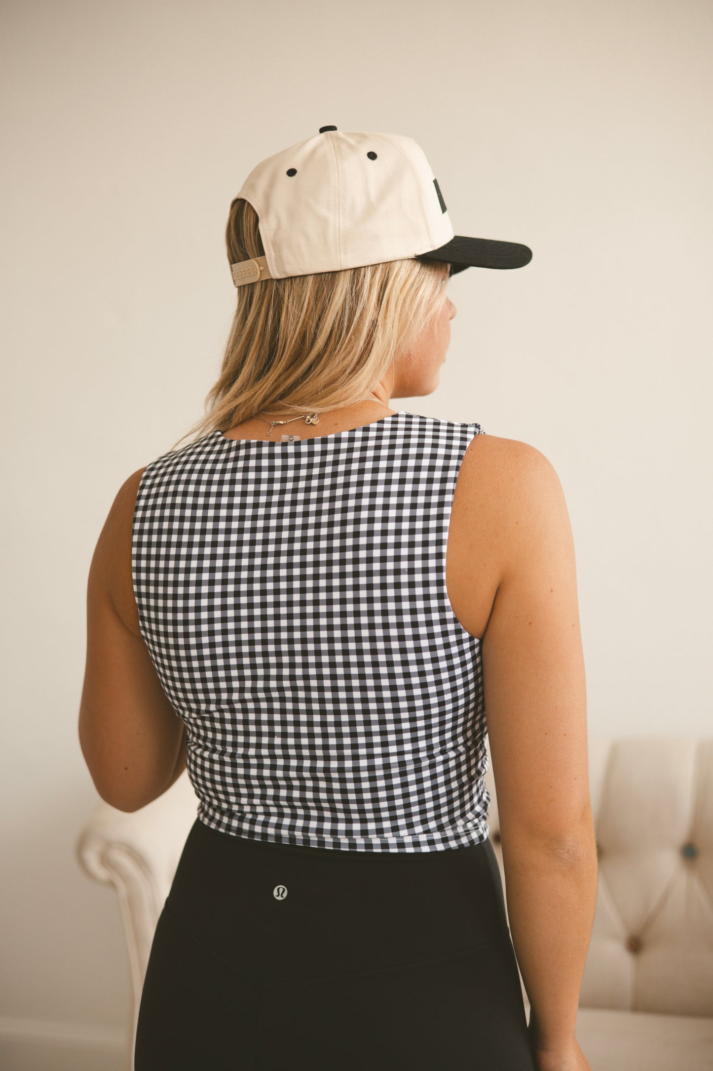 Black Gingham Wide Strap Tank Top