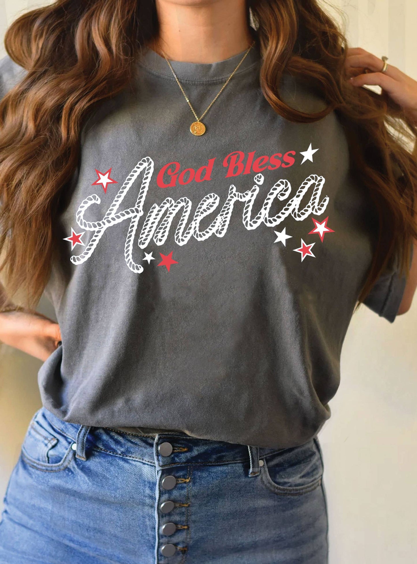 GOD BLESS AMERICA GRAPHIC TEE - GREY