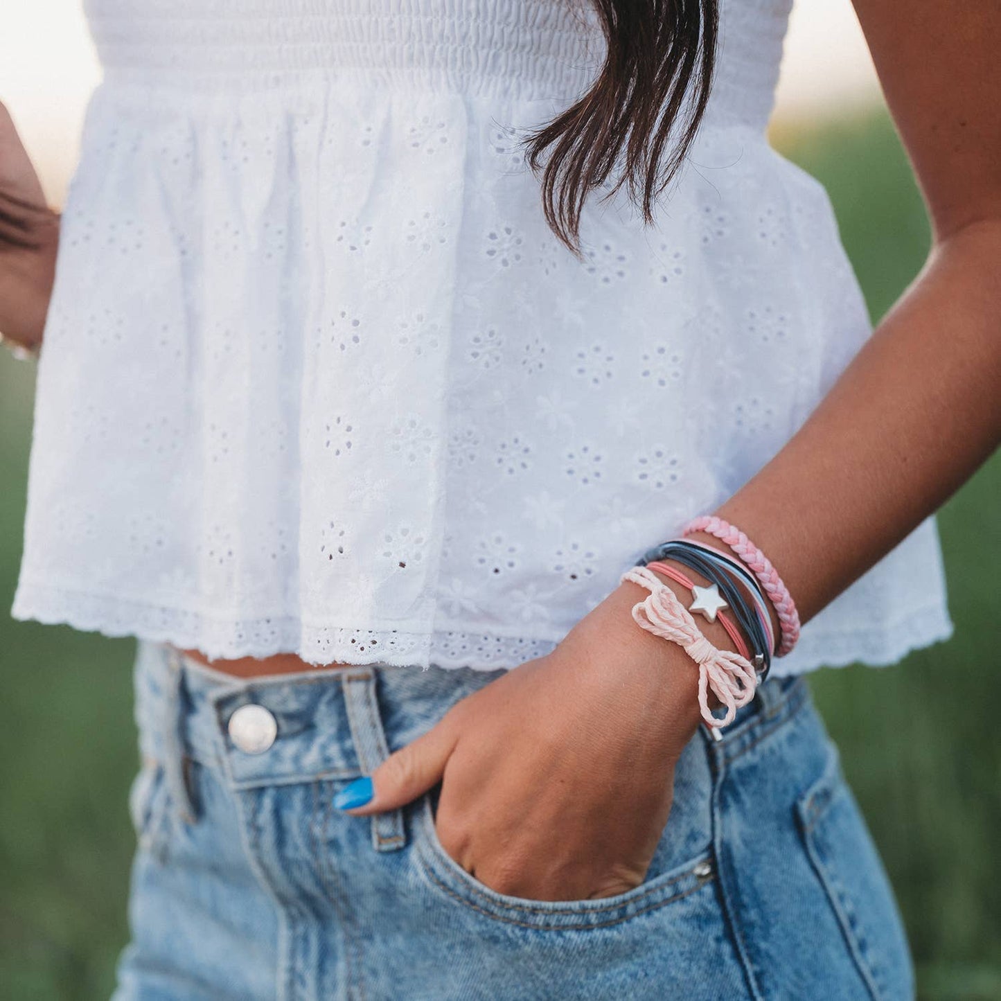 "Wish" Silver Star Hair Tie Bracelets: Medium