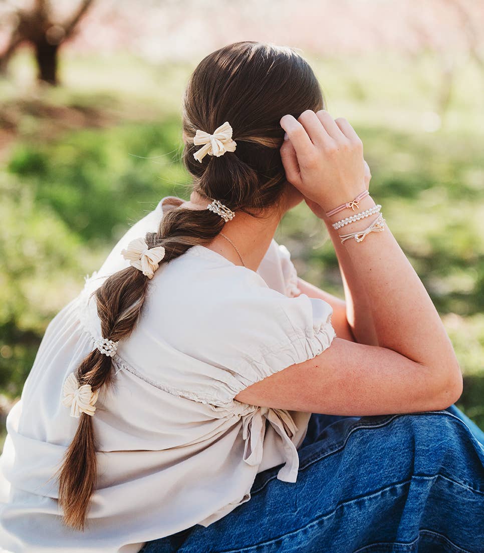 "Grace" Pearls, Gold and Bows Hair Tie Bracelets