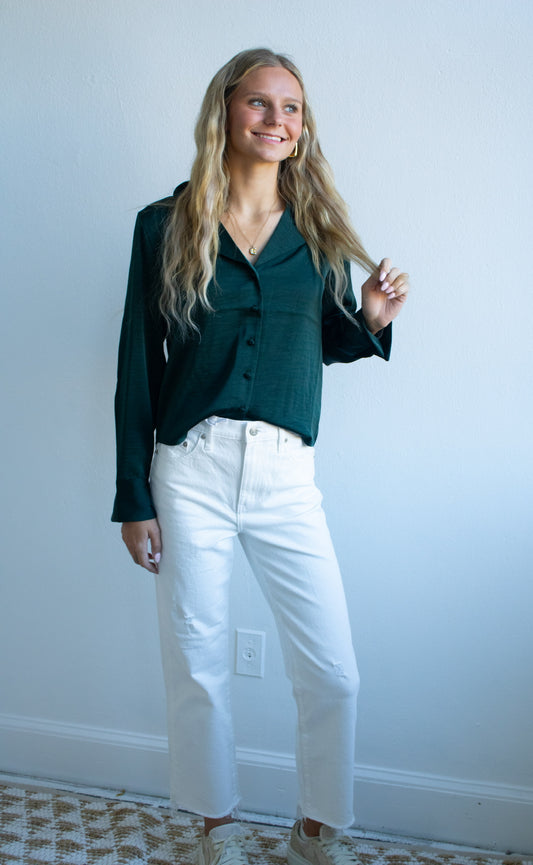 Ana Satin Top - Garland Green