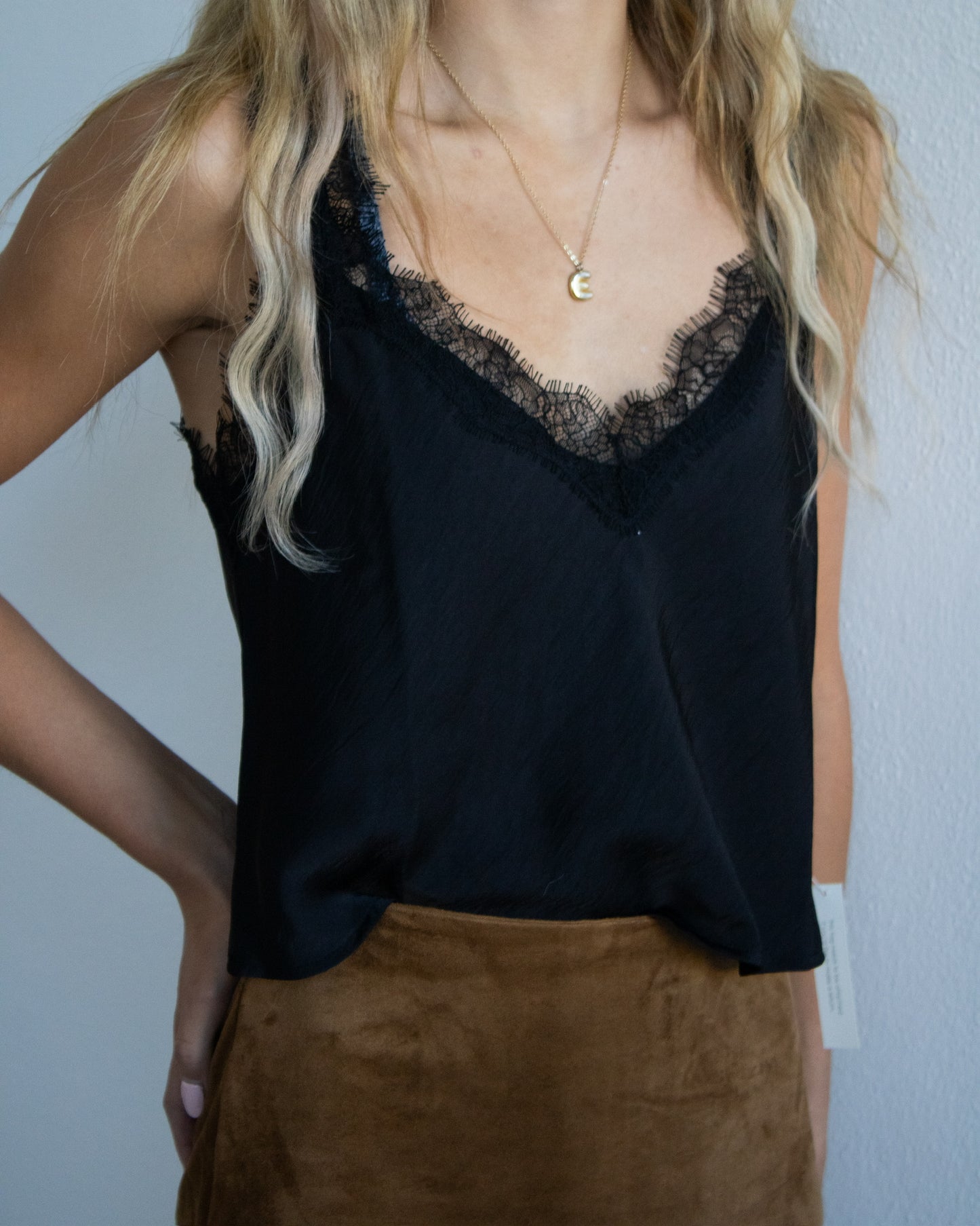 Uma Lace Satin Cami - Black