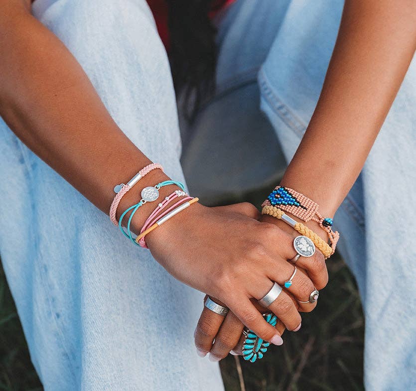 "Embrace" Bright Pastels with Silver Sea Turtle Charm Hair Tie Bracelets - Medium