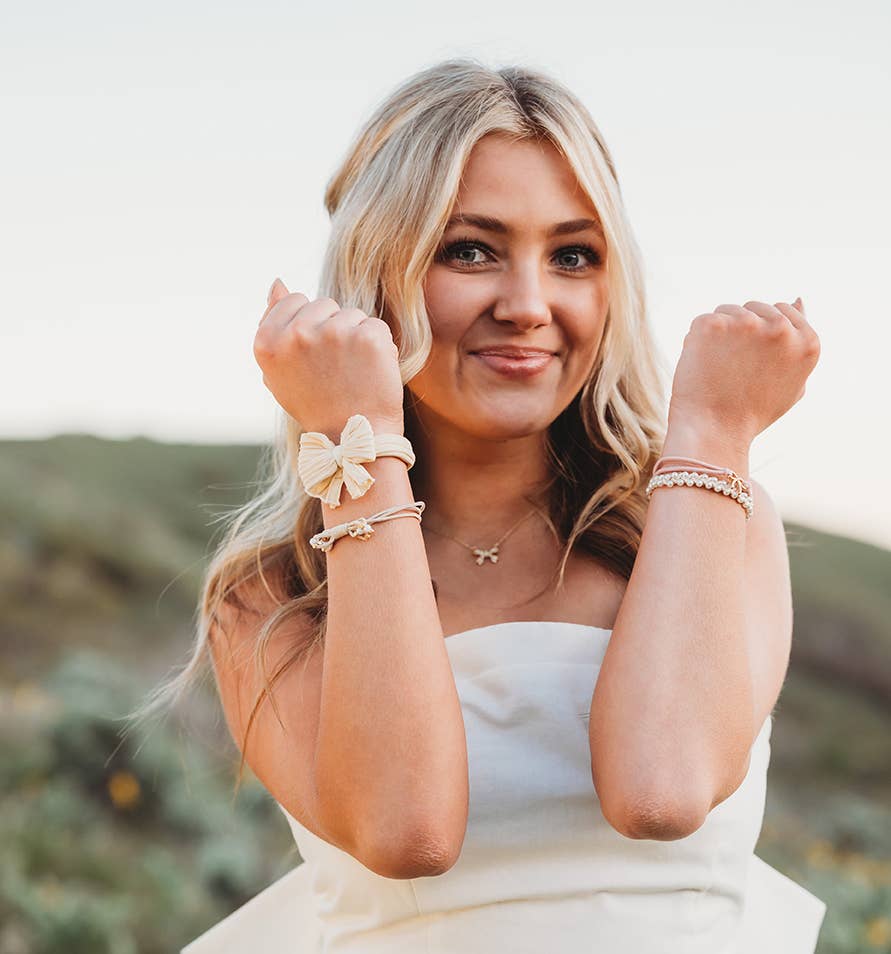 "Grace" Pearls, Gold and Bows Hair Tie Bracelets
