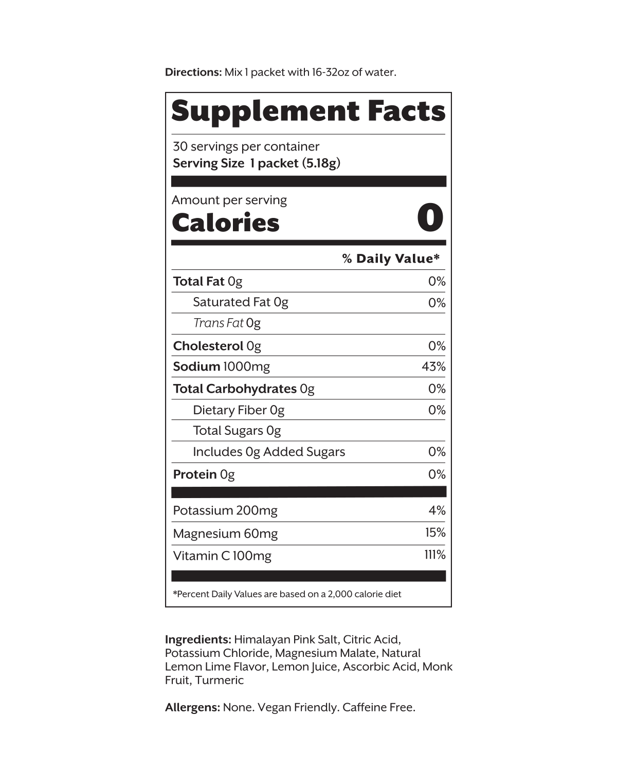 Lemon Lime Electrolyte Drink Mix: 30 Single Sticks
