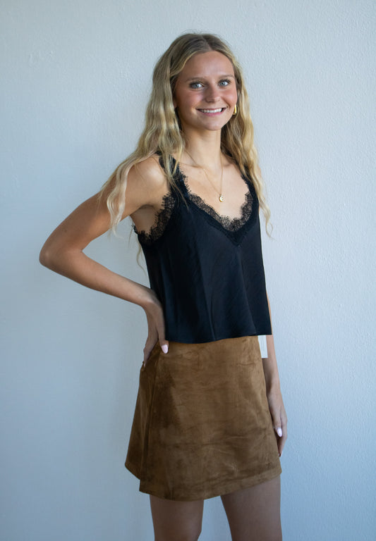 Uma Lace Satin Cami - Black