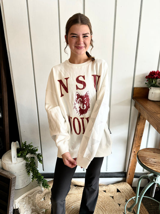 Northern State Wynn Star Sleeve OS Fleece Crew - White