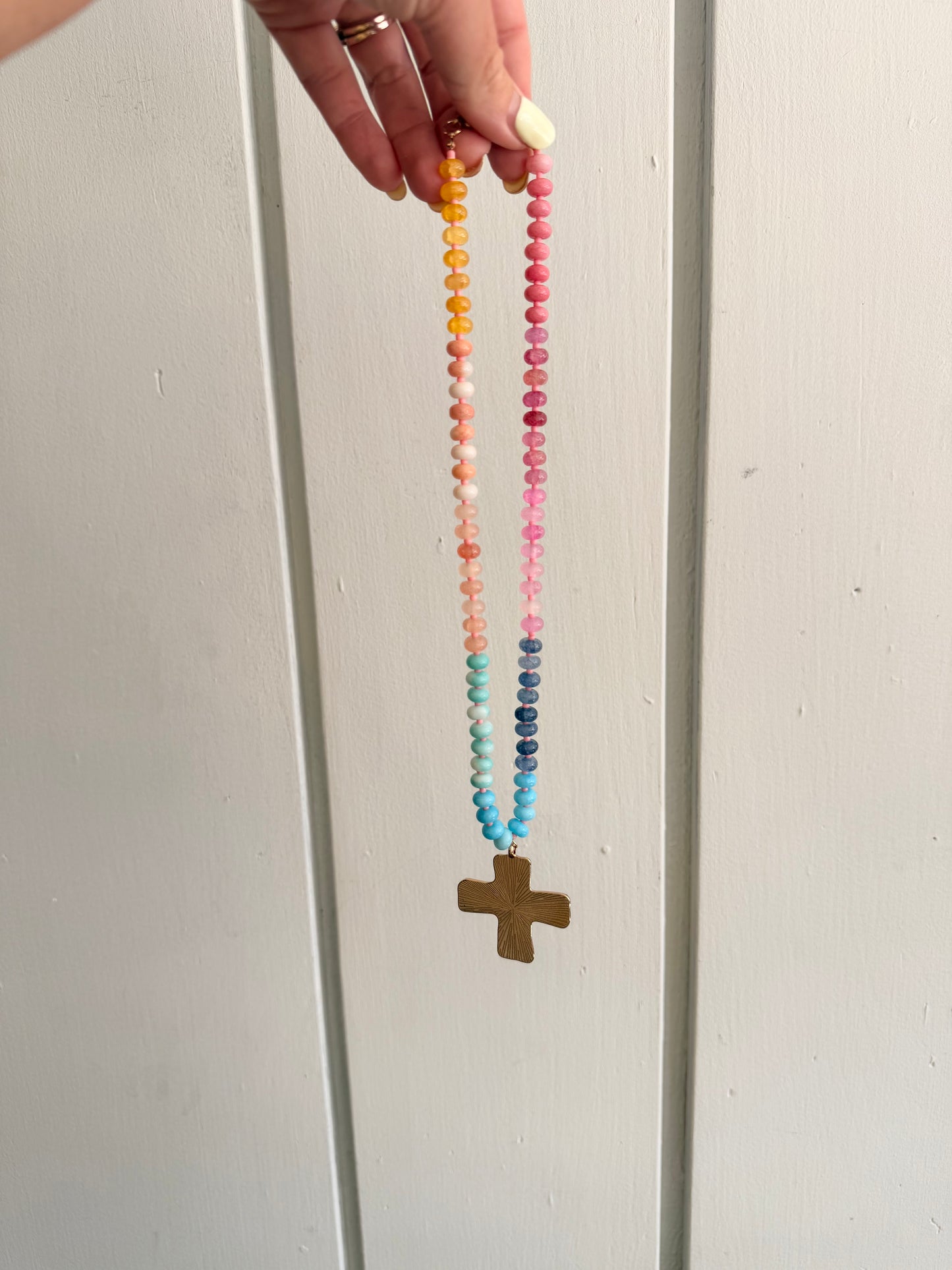 Faith Cross Glass Beaded Necklace