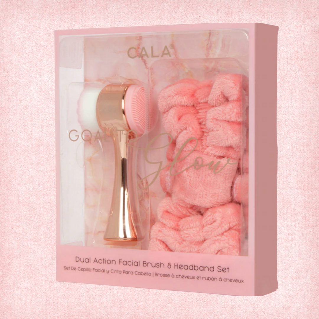 Goal to Glow Dual Action Facial Brush & Headband Set: Rose Gold