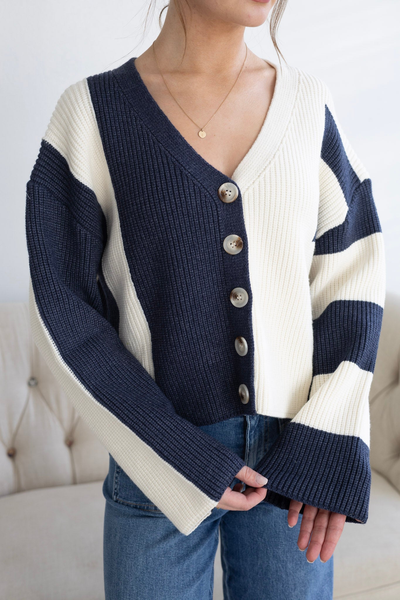Navy & Ivory Color Block Cardigan