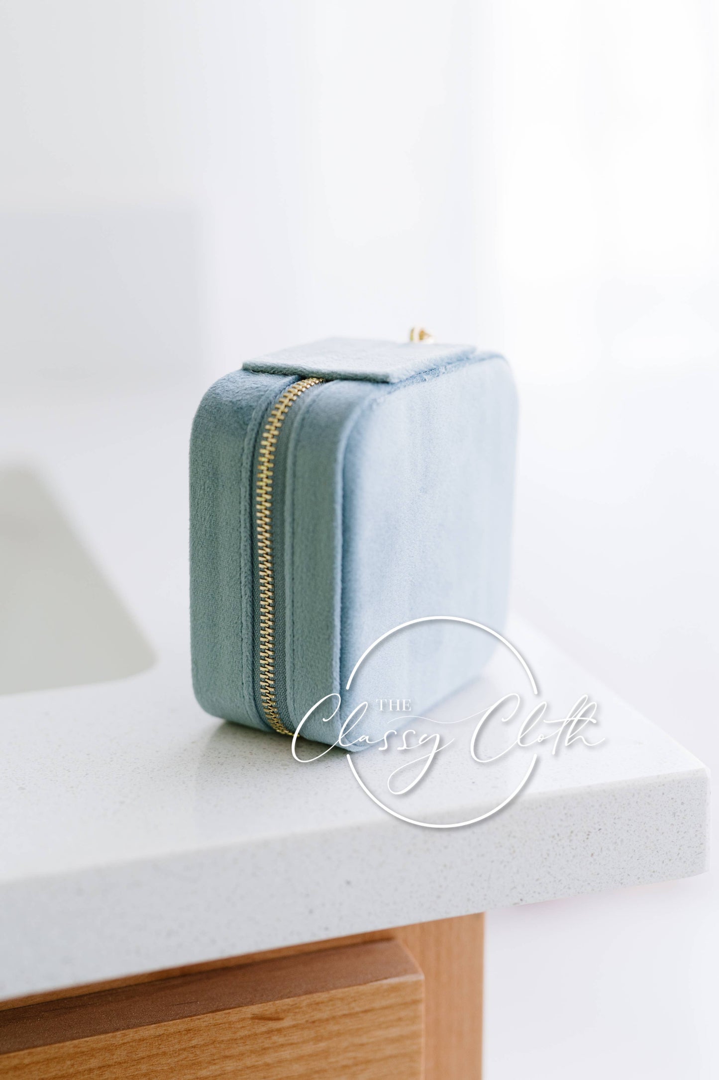 Mini Velvet Jewelry Case - Dusty Blue