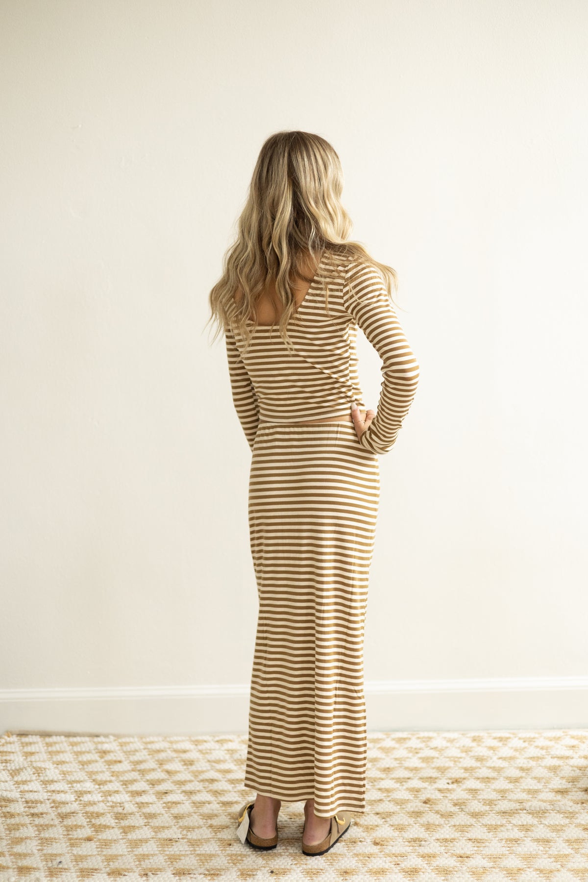 Cream/Mocha Striped Crop LS