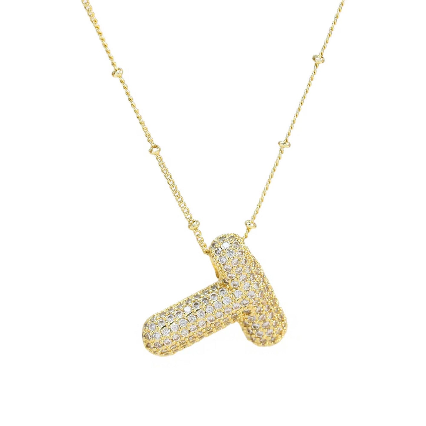 Initial CZ Balloon Bubble 18K Gold Necklace: A