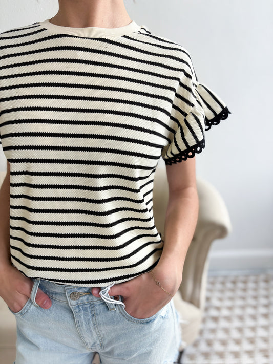 Raven Stripe Lace Trim Top