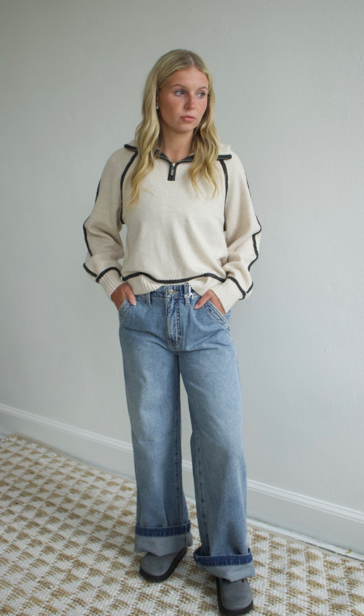 Alps Half Zip Sweater - Lt Oatmeal