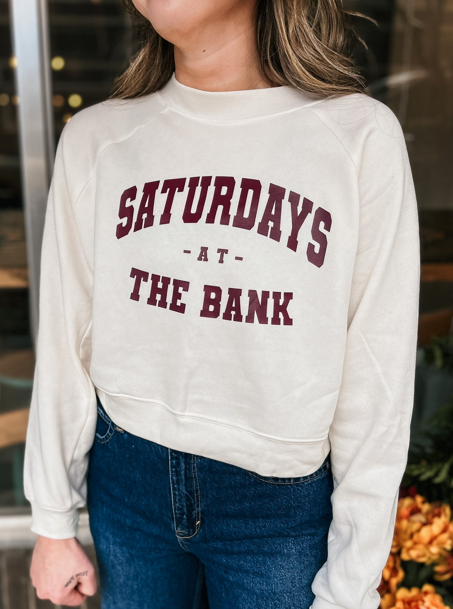 Saturdays At The Bank Cropped Pullover - Vintage White