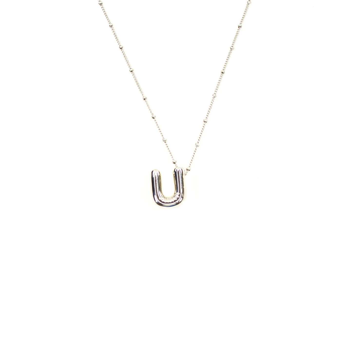 Initial Balloon Bubble Silver Necklace: D