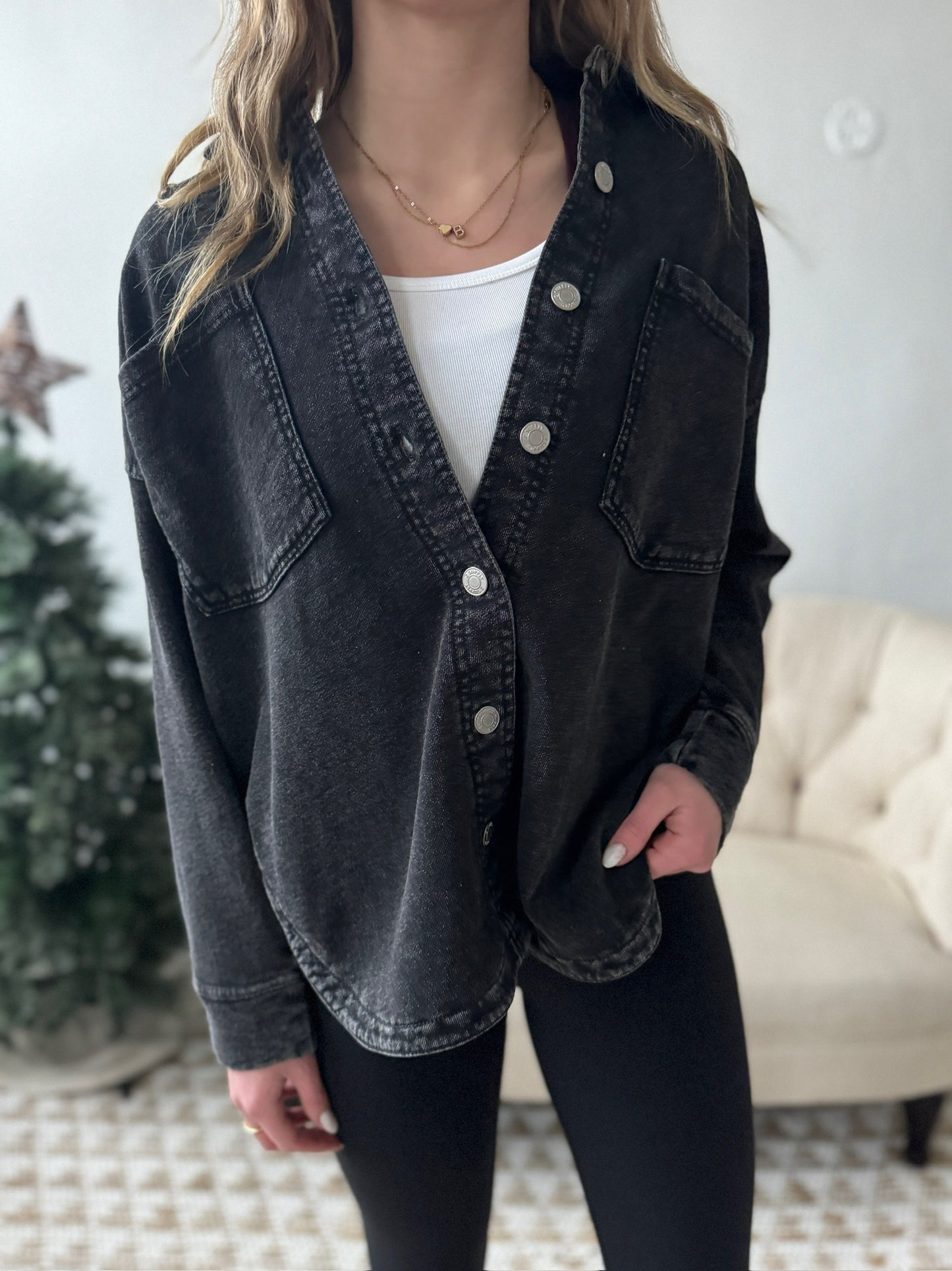 All Day Knit Denim Jacket - Vintage Smoke