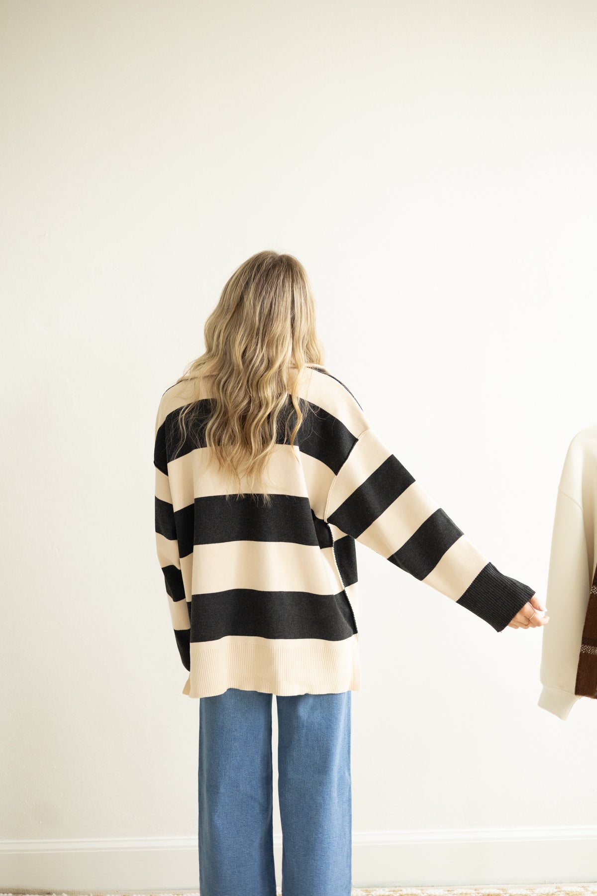 Charcoal/Cream Turtleneck Half Zip Top