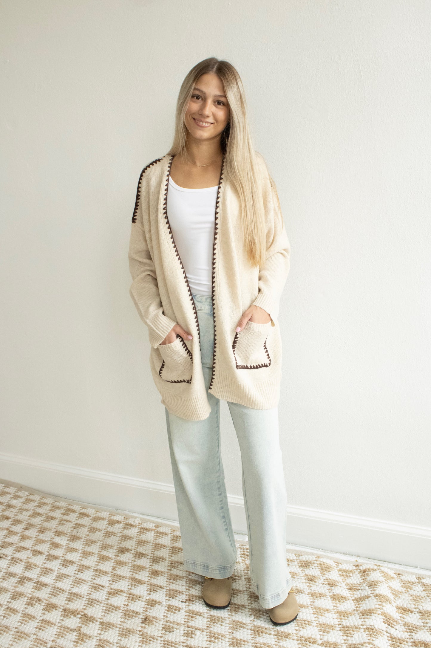 Stitch Knit Cardigan - Lt Beige
